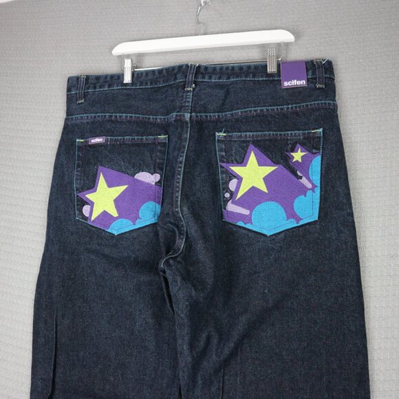 Scifen Selvedge Embroidered 2000's Vintage Stars Denim Jeans Size 40W - Picture 8 of 8